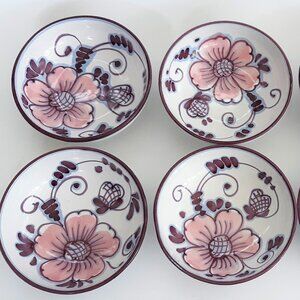 Ceramic 4 Bowls 5 1/8" Hand Painted VTG Italy Pottery Anemone Flowers Mint Cond.
